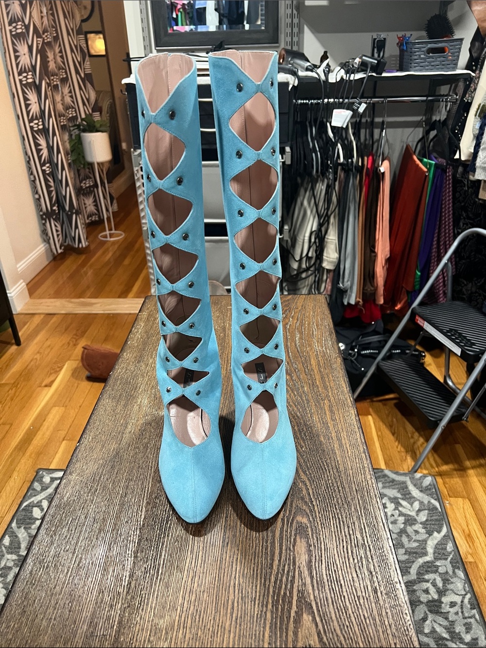 SJP by Sarah Jessica Parker Sky Blue Cutout Knee-High Heeled Boots